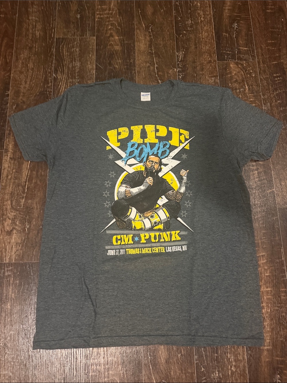 Vintage Gray CM Punk Pipe Bomb Graphic Tee WWE Raw June 27, 2011